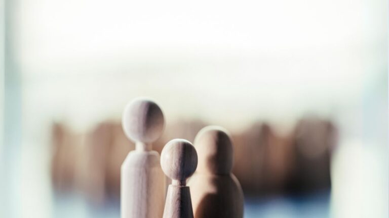 Vincores de madera (figuras geométricas) organizados en un tablero para constelación familiar individual. Herramienta terapéutica que representa jerarquías, distancias emocionales y vínculos en el sistema familiar